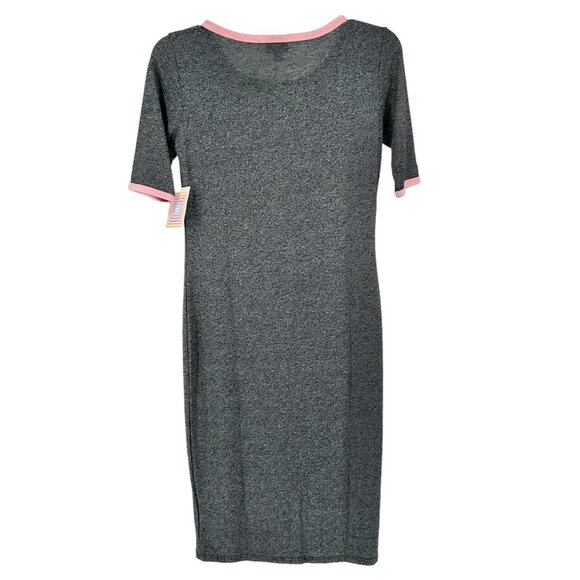 LuLaRoe Retired Julia Dress XS Heathered Gray w Pink Trim Neck SS Form Fit NWT - Picture 2 of 8